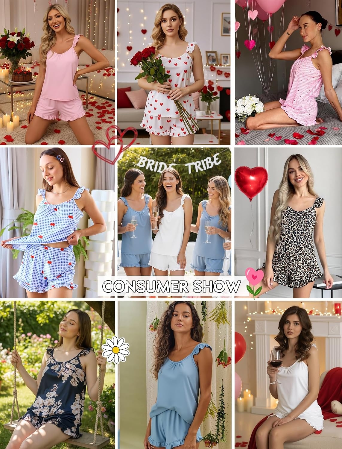 image:imageEkouaer Pajama for Women Set 2 Piece Lightweight Ruffle Pajamas Soft Sexy Sleepwear Cami and Shorts Sleep Set Bridal Bridesmaid Pj SummerFall Sleep SetsHot Pink Leopard