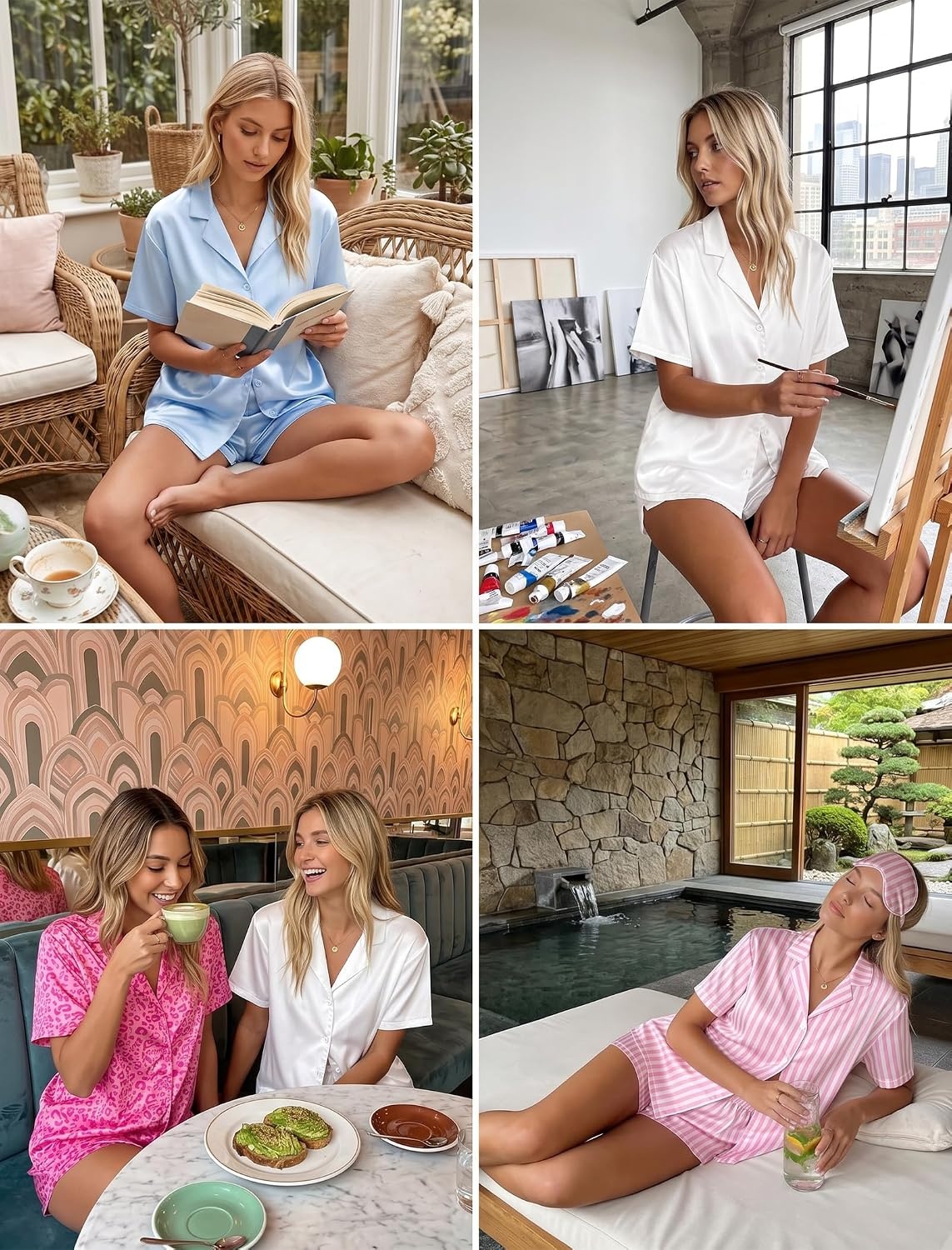 image:imageEkouaer Womens Satin Pajama Set Short Sleeve Sleepwear Button Down Pjs Silky Smooth Satin Soft Top and Shorts Bridal Getting Ready Outfit 2 Piece Loungewear Set for Daily Sleep Wedding PartyNavy Blue