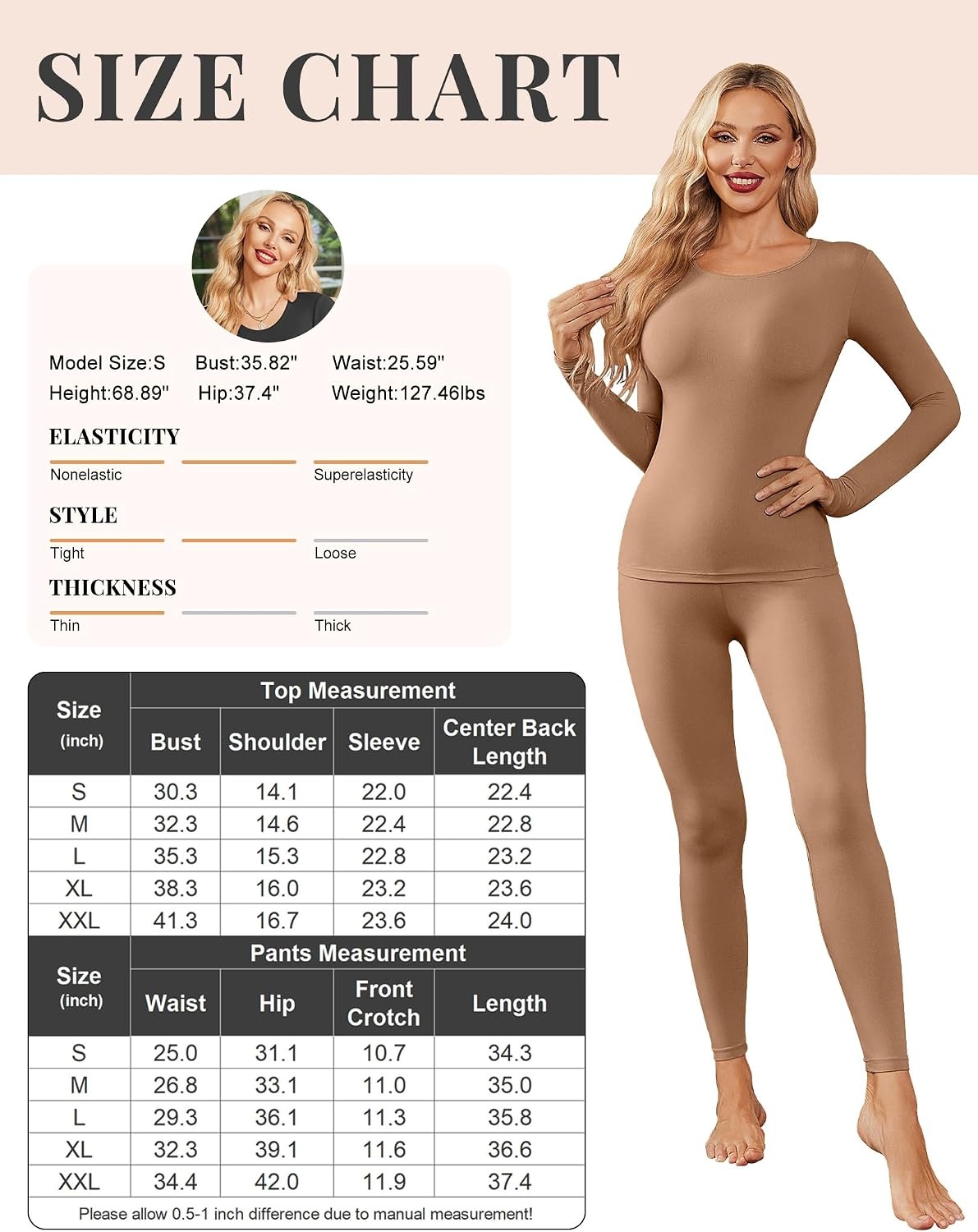 image:imageThermal Underwear for Women Long Johns Base Layer Pajama Sets Cold Weather Thermal clothes for women soft stretchy feel base layering home lounging sleep daily wear outdoor use winter wearBrown