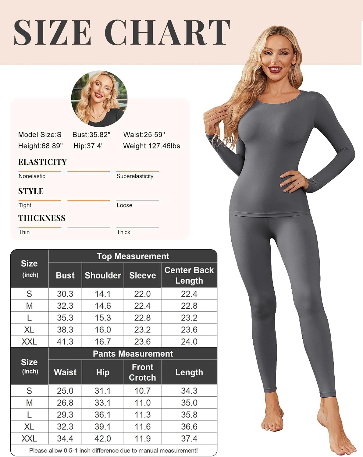 image:imageThermal Underwear for Women Long Johns Base Layer Pajama Sets Cold Weather Thermal clothes for women soft stretchy feel base layering home lounging sleep daily wear outdoor use winter wearGrey
