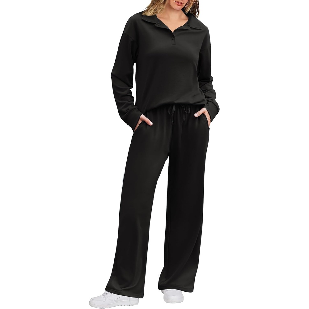 image:imageEkouaer Lounge Sets for Women 2 Piece Outfits 2026 Long Sleeve Top with PantsBlack
