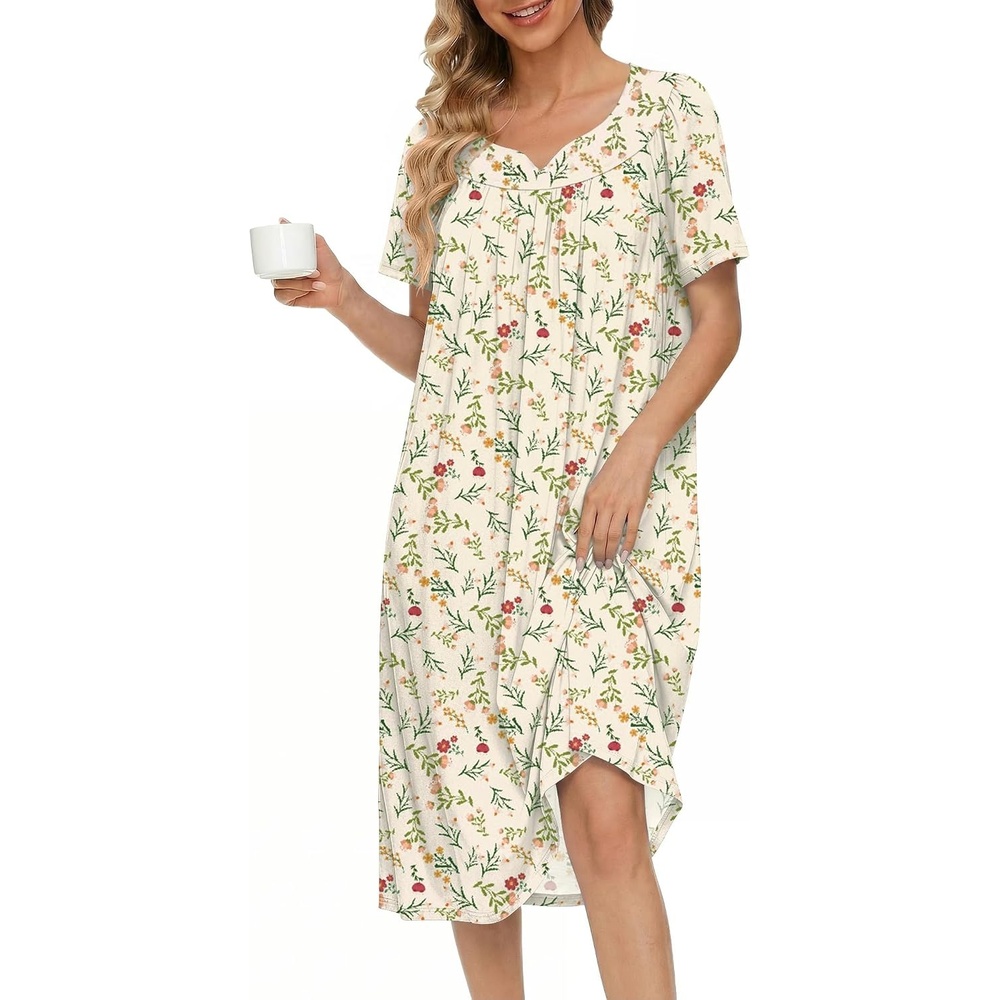image:imageEkouaer Moo Moos for Women Cotton House Dress With Pockets Soft Nightgowns  Cotton Short Sleeve Mumu Dresses Embroidered Lounge Dress Floral Sleepwear V Neck Loungewear Mothers Gifts Daily HomeYellow Floral