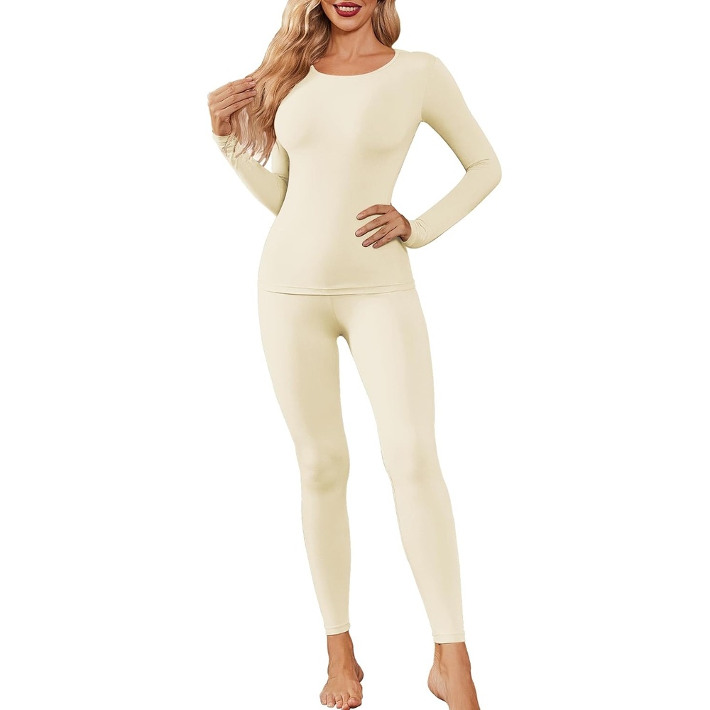 image:imageThermal Underwear for Women Long Johns Base Layer Pajama Sets Cold Weather Thermal clothes for women soft stretchy feel base layering home lounging sleep daily wear outdoor use winter wearWhite