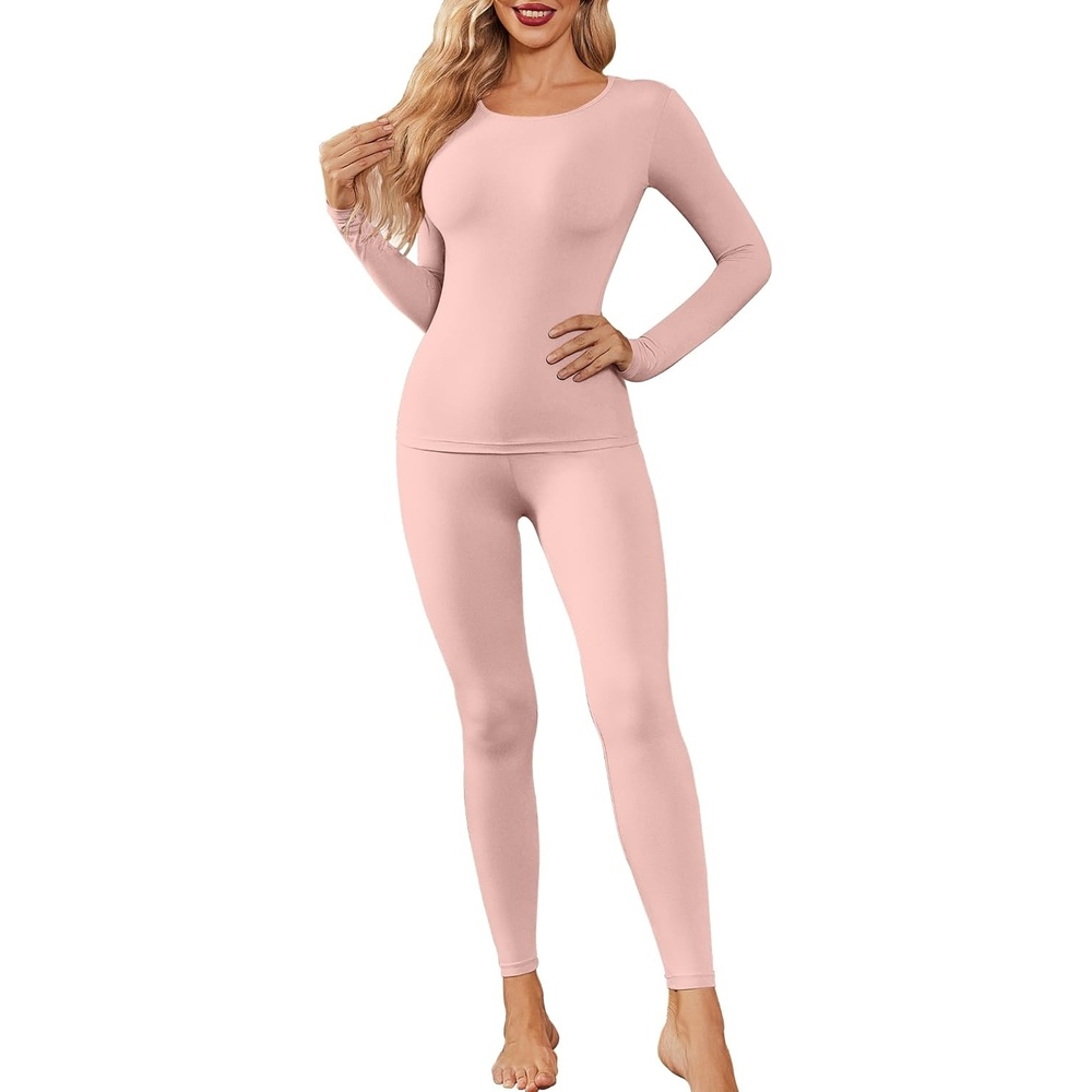 image:imageThermal Underwear for Women Long Johns Base Layer Pajama Sets Cold Weather Thermal clothes for women soft stretchy feel base layering home lounging sleep daily wear outdoor use winter wearPink