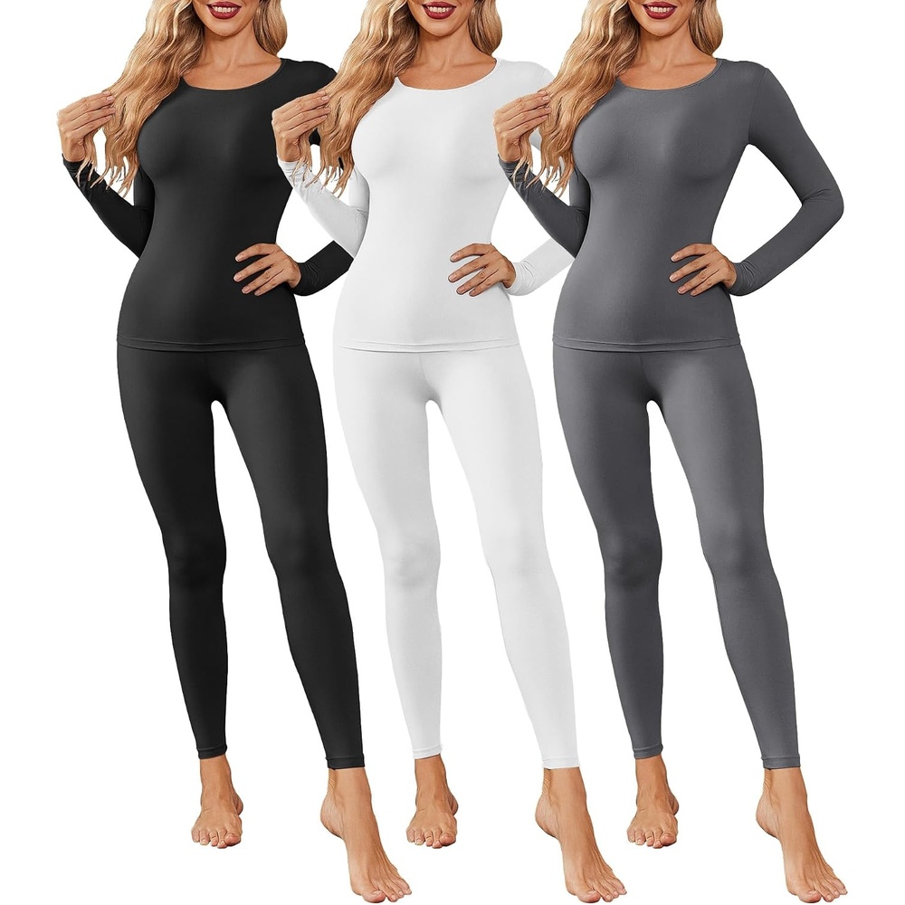 image:imageThermal Underwear for Women Long Johns Base Layer Pajama Sets Cold Weather Thermal clothes for women soft stretchy feel base layering home lounging sleep daily wear outdoor use winter wearBlackWhiteDeep Grey