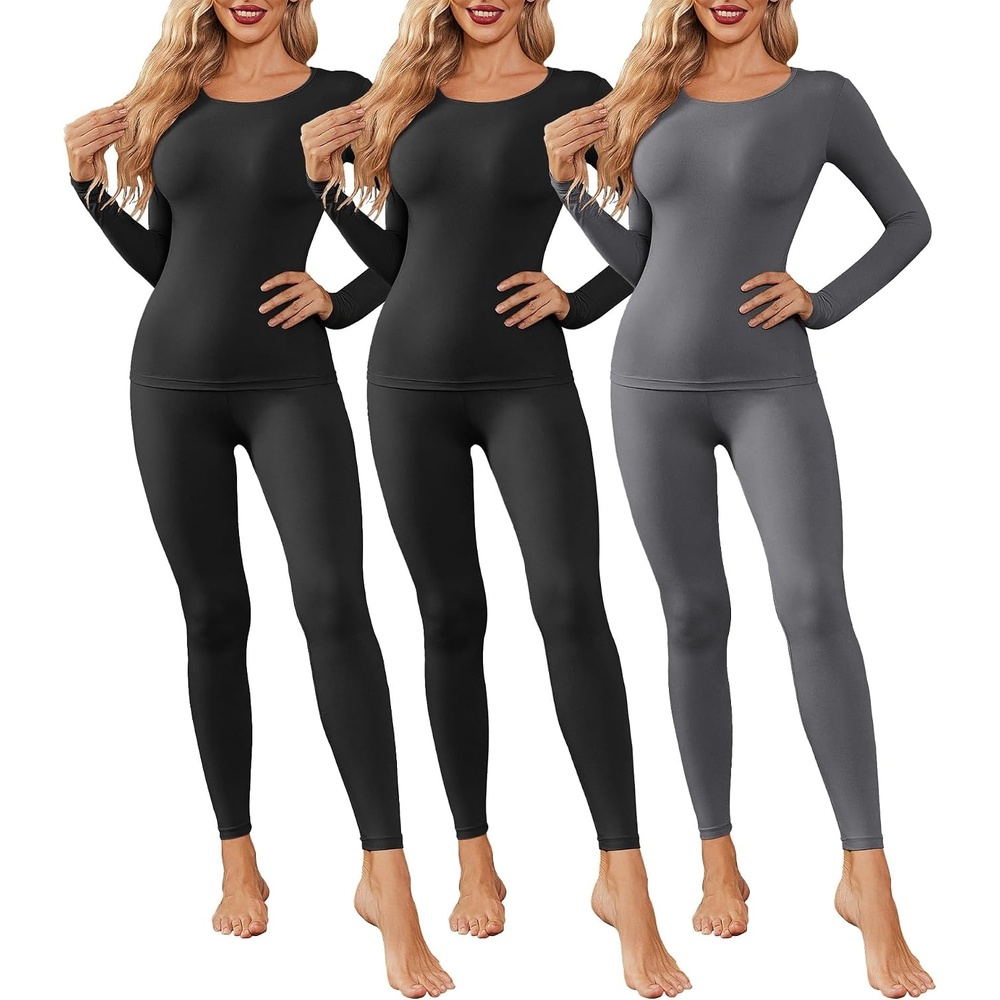 image:imageThermal Underwear for Women Long Johns Base Layer Pajama Sets Cold Weather Thermal clothes for women soft stretchy feel base layering home lounging sleep daily wear outdoor use winter wearBlackBlackDeep Grey