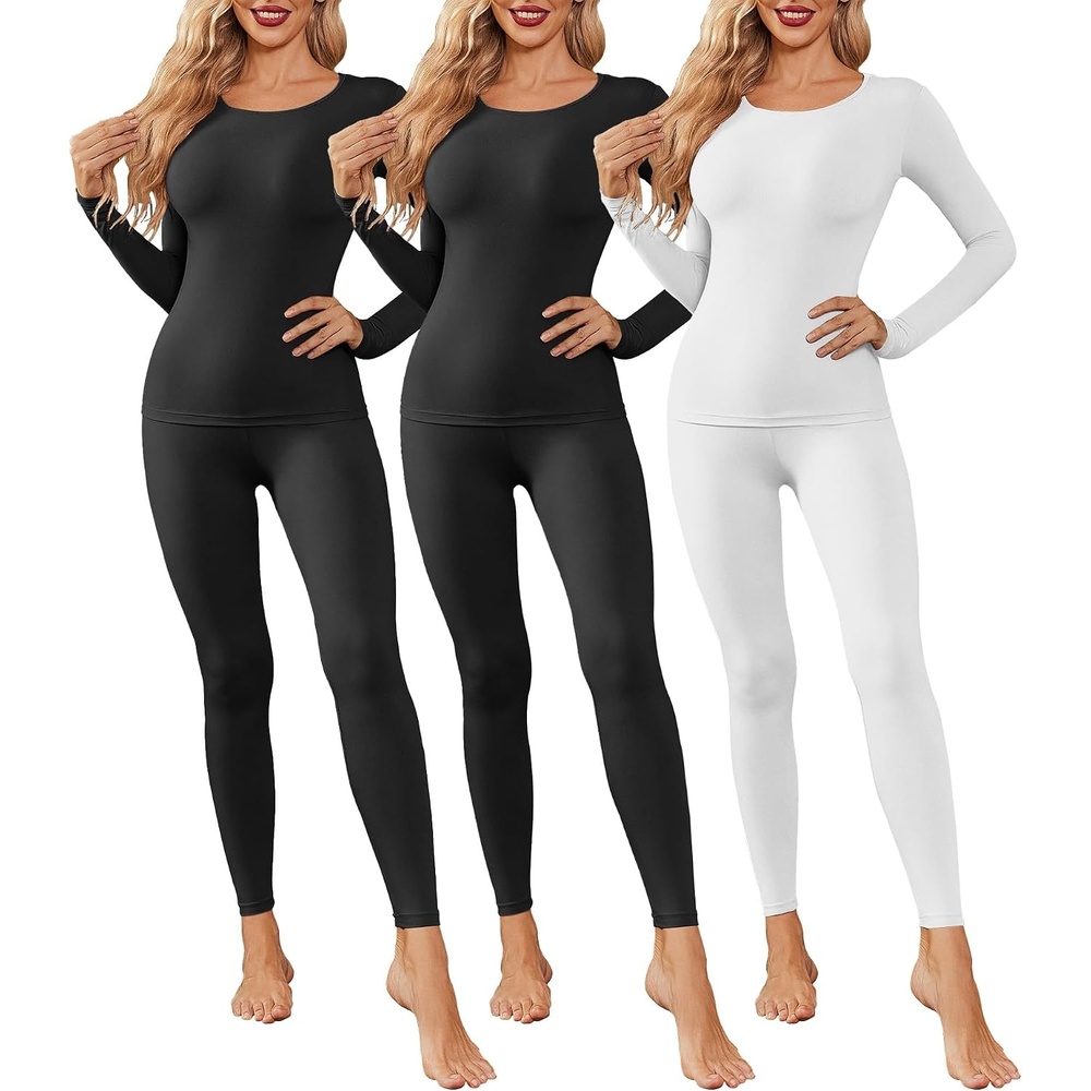 image:imageThermal Underwear for Women Long Johns Base Layer Pajama Sets Cold Weather Thermal clothes for women soft stretchy feel base layering home lounging sleep daily wear outdoor use winter wearBlackBlackWhite