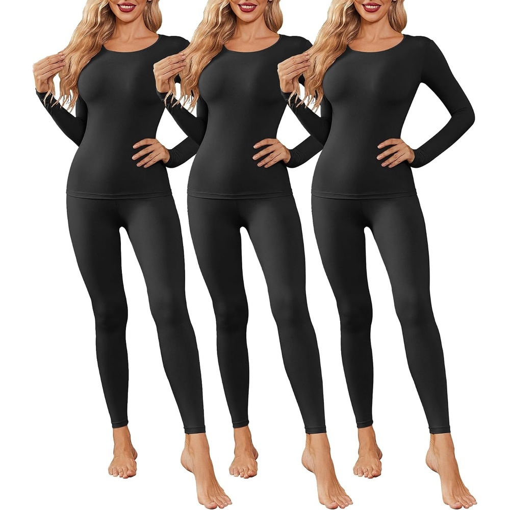 image:imageThermal Underwear for Women Long Johns Base Layer Pajama Sets Cold Weather Thermal clothes for women soft stretchy feel base layering home lounging sleep daily wear outdoor use winter wearBlackBlackBlack