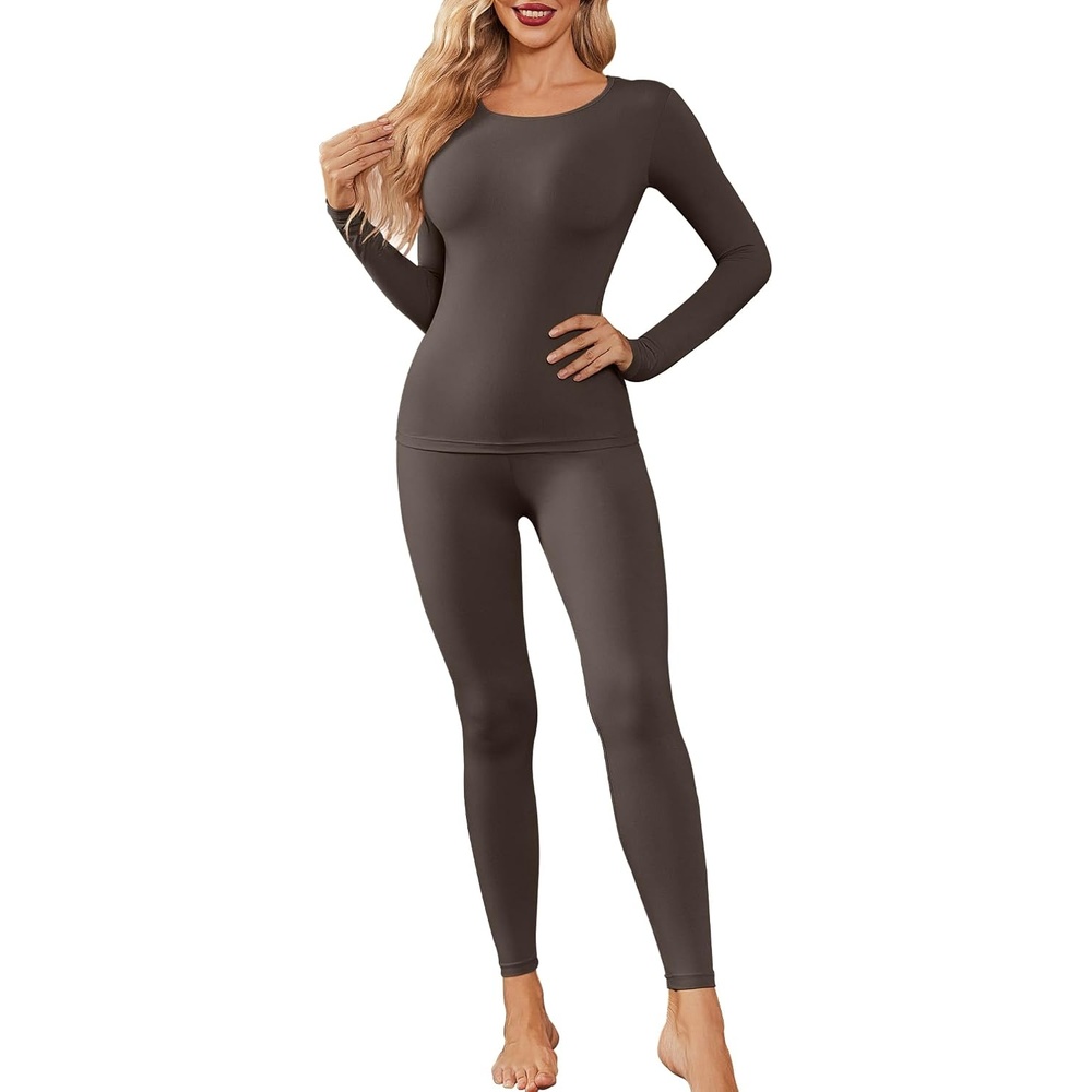 image:imageThermal Underwear for Women Long Johns Base Layer Pajama Sets Cold Weather Thermal clothes for women soft stretchy feel base layering home lounging sleep daily wear outdoor use winter wearDeep Brown