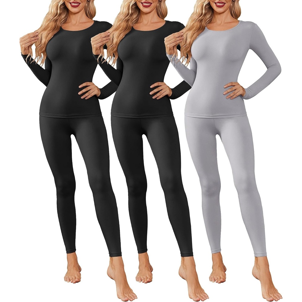 image:imageThermal Underwear for Women Long Johns Base Layer Pajama Sets Cold Weather Thermal clothes for women soft stretchy feel base layering home lounging sleep daily wear outdoor use winter wearBlackBlackGrey