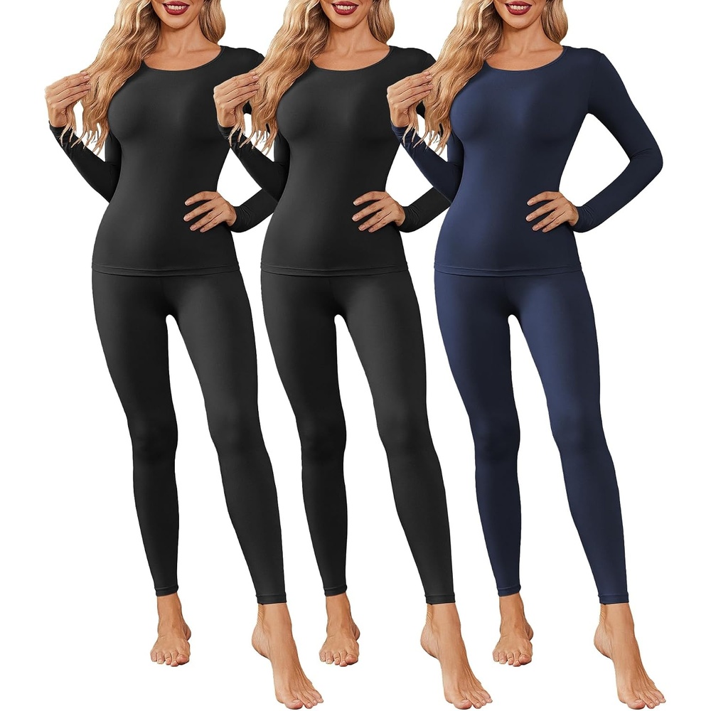 image:imageThermal Underwear for Women Long Johns Base Layer Pajama Sets Cold Weather Thermal clothes for women soft stretchy feel base layering home lounging sleep daily wear outdoor use winter wearBlackBlackBlue