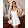 Ekouaer 2 Pack Nightgowns for Women Satin Silk Lingerie Chemise Sleepwear | Sleeveless Lace Sleep Dress, Sexy V Neck Nighty, Ladies Spaghetti Strap Night Dress, Babydoll Negligee, Wedding Party, Sleep(Black+white)