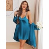 Ekouaer 2 Pack Nightgowns for Women Satin Silk Lingerie Chemise Sleepwear | Sleeveless Lace Sleep Dress, Sexy V Neck Nighty, Ladies Spaghetti Strap Night Dress, Babydoll Negligee, Wedding Party, Sleep(Wine Red and Dark Green)