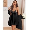 Ekouaer 2 Pack Nightgowns for Women Satin Silk Lingerie Chemise Sleepwear | Sleeveless Lace Sleep Dress, Sexy V Neck Nighty, Ladies Spaghetti Strap Night Dress, Babydoll Negligee, Wedding Party, Sleep(Black+blue)