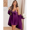Ekouaer 2 Pack Nightgowns for Women Satin Silk Lingerie Chemise Sleepwear | Sleeveless Lace Sleep Dress, Sexy V Neck Nighty, Ladies Spaghetti Strap Night Dress, Babydoll Negligee, Wedding Party, Sleep(Wine Red and Purple)