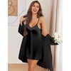 Ekouaer 2 Pack Nightgowns for Women Satin Silk Lingerie Chemise Sleepwear | Sleeveless Lace Sleep Dress, Sexy V Neck Nighty, Ladies Spaghetti Strap Night Dress, Babydoll Negligee, Wedding Party, Sleep(Black and Brown Leopard)