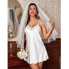Ekouaer 2 Pack Nightgowns for Women Satin Silk Lingerie Chemise Sleepwear | Sleeveless Lace Sleep Dress, Sexy V Neck Nighty, Ladies Spaghetti Strap Night Dress, Babydoll Negligee, Wedding Party, Sleep(White+purple)