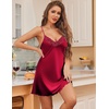 Ekouaer 2 Pack Nightgowns for Women Satin Silk Lingerie Chemise Sleepwear | Sleeveless Lace Sleep Dress, Sexy V Neck Nighty, Ladies Spaghetti Strap Night Dress, Babydoll Negligee, Wedding Party, Sleep(Black+wine Red)