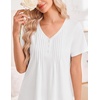 Ekouaer Cotton Nightgowns for Women Short Sleeve Moo Moo Night Gowns | Soft Cotton, Button Front & Pleated House Dress, V Neck, Floral Mumu Dress, Plus Size Pajama Dress for Sleeping and Lounging(White)