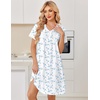 Ekouaer Cotton Nightgowns for Women Short Sleeve Moo Moo Night Gowns | Soft Cotton, Button Front & Pleated House Dress, V Neck, Floral Mumu Dress, Plus Size Pajama Dress for Sleeping and Lounging(Blue Flowers White)