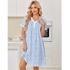 Ekouaer Cotton Nightgowns for Women Short Sleeve Moo Moo Night Gowns | Soft Cotton, Button Front & Pleated House Dress, V Neck, Floral Mumu Dress, Plus Size Pajama Dress for Sleeping and Lounging(Little Flowers Blue)