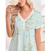 Ekouaer Cotton Nightgowns for Women Short Sleeve Moo Moo Night Gowns | Soft Cotton, Button Front & Pleated House Dress, V Neck, Floral Mumu Dress, Plus Size Pajama Dress for Sleeping and Lounging(Floral Green)