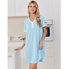Ekouaer Cotton Nightgowns for Women Short Sleeve Moo Moo Night Gowns | Soft Cotton, Button Front & Pleated House Dress, V Neck, Floral Mumu Dress, Plus Size Pajama Dress for Sleeping and Lounging(Cyan)