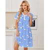 Ekouaer Cotton Nightgowns for Women Short Sleeve Moo Moo Night Gowns | Soft Cotton, Button Front & Pleated House Dress, V Neck, Floral Mumu Dress, Plus Size Pajama Dress for Sleeping and Lounging(Birds Blue)