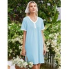 Ekouaer Cotton Nightgowns for Women Short Sleeve Moo Moo Night Gowns | Soft Cotton, Button Front & Pleated House Dress, V Neck, Floral Mumu Dress, Plus Size Pajama Dress for Sleeping and Lounging(Cyan)