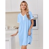 Ekouaer Cotton Nightgowns for Women Short Sleeve Moo Moo Night Gowns | Soft Cotton, Button Front & Pleated House Dress, V Neck, Floral Mumu Dress, Plus Size Pajama Dress for Sleeping and Lounging(Blue)
