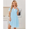 Ekouaer Cotton Nightgowns for Women Short Sleeve Moo Moo Night Gowns | Soft Cotton, Button Front & Pleated House Dress, V Neck, Floral Mumu Dress, Plus Size Pajama Dress for Sleeping and Lounging(Cyan)