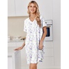 Ekouaer Cotton Nightgowns for Women Short Sleeve Moo Moo Night Gowns | Soft Cotton, Button Front & Pleated House Dress, V Neck, Floral Mumu Dress, Plus Size Pajama Dress for Sleeping and Lounging(Little Flowers White)