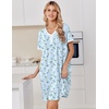 Ekouaer Cotton Nightgowns for Women Short Sleeve Moo Moo Night Gowns | Soft Cotton, Button Front & Pleated House Dress, V Neck, Floral Mumu Dress, Plus Size Pajama Dress for Sleeping and Lounging(Floral Light Blue)
