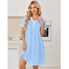 Ekouaer Cotton Nightgowns for Women Short Sleeve Moo Moo Night Gowns | Soft Cotton, Button Front & Pleated House Dress, V Neck, Floral Mumu Dress, Plus Size Pajama Dress for Sleeping and Lounging(Blue)