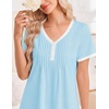 Ekouaer Cotton Nightgowns for Women Short Sleeve Moo Moo Night Gowns | Soft Cotton, Button Front & Pleated House Dress, V Neck, Floral Mumu Dress, Plus Size Pajama Dress for Sleeping and Lounging(Cyan)