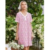 Ekouaer Cotton Nightgowns for Women Short Sleeve Moo Moo Night Gowns | Soft Cotton, Button Front & Pleated House Dress, V Neck, Floral Mumu Dress, Plus Size Pajama Dress for Sleeping and Lounging(Flowers Pink)