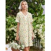 Ekouaer Cotton Nightgowns for Women Short Sleeve Moo Moo Night Gowns | Soft Cotton, Button Front & Pleated House Dress, V Neck, Floral Mumu Dress, Plus Size Pajama Dress for Sleeping and Lounging(Floral Light Yellow)