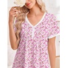 Ekouaer Cotton Nightgowns for Women Short Sleeve Moo Moo Night Gowns | Soft Cotton, Button Front & Pleated House Dress, V Neck, Floral Mumu Dress, Plus Size Pajama Dress for Sleeping and Lounging(Flowers Pink)