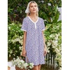Ekouaer Cotton Nightgowns for Women Short Sleeve Moo Moo Night Gowns | Soft Cotton, Button Front & Pleated House Dress, V Neck, Floral Mumu Dress, Plus Size Pajama Dress for Sleeping and Lounging(Floral Purple)