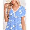 Ekouaer Cotton Nightgowns for Women Short Sleeve Moo Moo Night Gowns | Soft Cotton, Button Front & Pleated House Dress, V Neck, Floral Mumu Dress, Plus Size Pajama Dress for Sleeping and Lounging(Birds Blue)