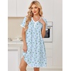 Ekouaer Cotton Nightgowns for Women Short Sleeve Moo Moo Night Gowns | Soft Cotton, Button Front & Pleated House Dress, V Neck, Floral Mumu Dress, Plus Size Pajama Dress for Sleeping and Lounging(Floral Light Blue)