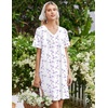 Ekouaer Cotton Nightgowns for Women Short Sleeve Moo Moo Night Gowns | Soft Cotton, Button Front & Pleated House Dress, V Neck, Floral Mumu Dress, Plus Size Pajama Dress for Sleeping and Lounging(Purple Flowers White)