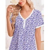 Ekouaer Cotton Nightgowns for Women Short Sleeve Moo Moo Night Gowns | Soft Cotton, Button Front & Pleated House Dress, V Neck, Floral Mumu Dress, Plus Size Pajama Dress for Sleeping and Lounging(Floral Purple)