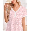 Ekouaer Cotton Nightgowns for Women Short Sleeve Moo Moo Night Gowns | Soft Cotton, Button Front & Pleated House Dress, V Neck, Floral Mumu Dress, Plus Size Pajama Dress for Sleeping and Lounging(Little Flowers Pink)