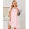 Ekouaer Cotton Nightgowns for Women Short Sleeve Moo Moo Night Gowns | Soft Cotton, Button Front & Pleated House Dress, V Neck, Floral Mumu Dress, Plus Size Pajama Dress for Sleeping and Lounging(Little Flowers Pink)