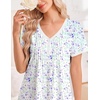 Ekouaer Cotton Nightgowns for Women Short Sleeve Moo Moo Night Gowns | Soft Cotton, Button Front & Pleated House Dress, V Neck, Floral Mumu Dress, Plus Size Pajama Dress for Sleeping and Lounging(Little Flowers White)