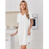 Ekouaer Cotton Nightgowns for Women Short Sleeve Moo Moo Night Gowns | Soft Cotton, Button Front & Pleated House Dress, V Neck, Floral Mumu Dress, Plus Size Pajama Dress for Sleeping and Lounging(White)