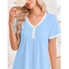 Ekouaer Cotton Nightgowns for Women Short Sleeve Moo Moo Night Gowns | Soft Cotton, Button Front & Pleated House Dress, V Neck, Floral Mumu Dress, Plus Size Pajama Dress for Sleeping and Lounging(Blue)