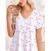 Ekouaer Cotton Nightgowns for Women Short Sleeve Moo Moo Night Gowns | Soft Cotton, Button Front & Pleated House Dress, V Neck, Floral Mumu Dress, Plus Size Pajama Dress for Sleeping and Lounging(Pink Flowers White)