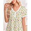 Ekouaer Cotton Nightgowns for Women Short Sleeve Moo Moo Night Gowns | Soft Cotton, Button Front & Pleated House Dress, V Neck, Floral Mumu Dress, Plus Size Pajama Dress for Sleeping and Lounging(Floral Light Yellow)